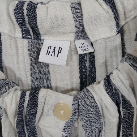 L Gap White Blue Striped Muslin Gauze Button Down Tank Top Shirt NWT Size MP - Picture 2 of 7